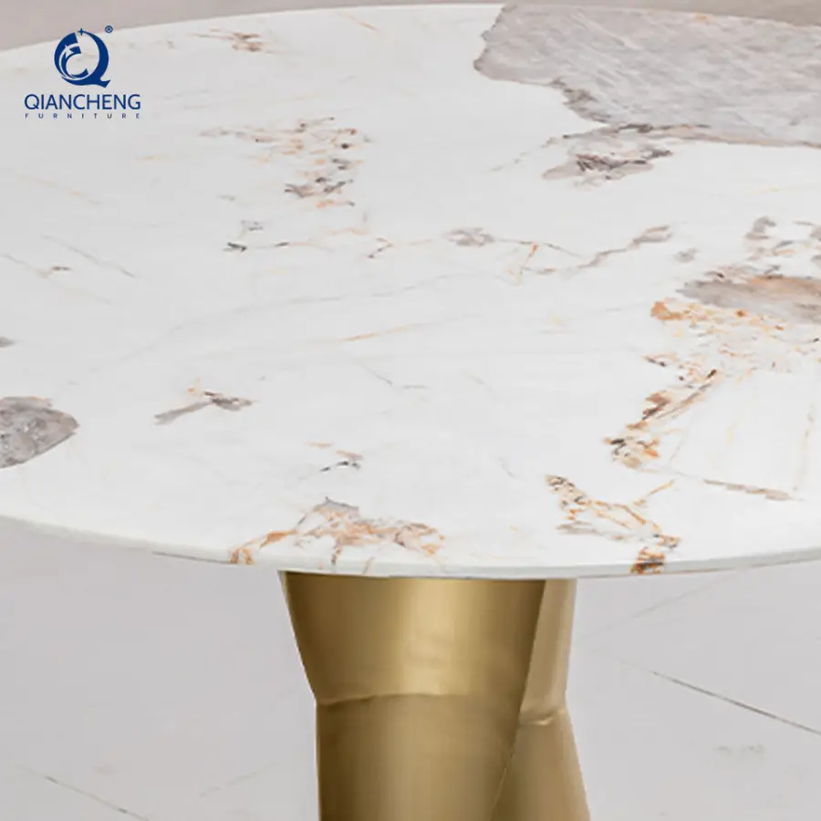 Luxury Wedding Restaurant Dinning Room Tables and Chairs Set Gold Stainless Steel Base White Marble Dining Table for Hotel — image 4