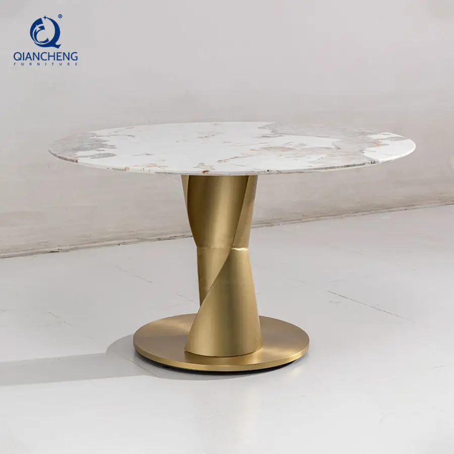 Luxury Wedding Restaurant Dinning Room Tables and Chairs Set Gold Stainless Steel Base White Marble Dining Table for Hotel — image 6