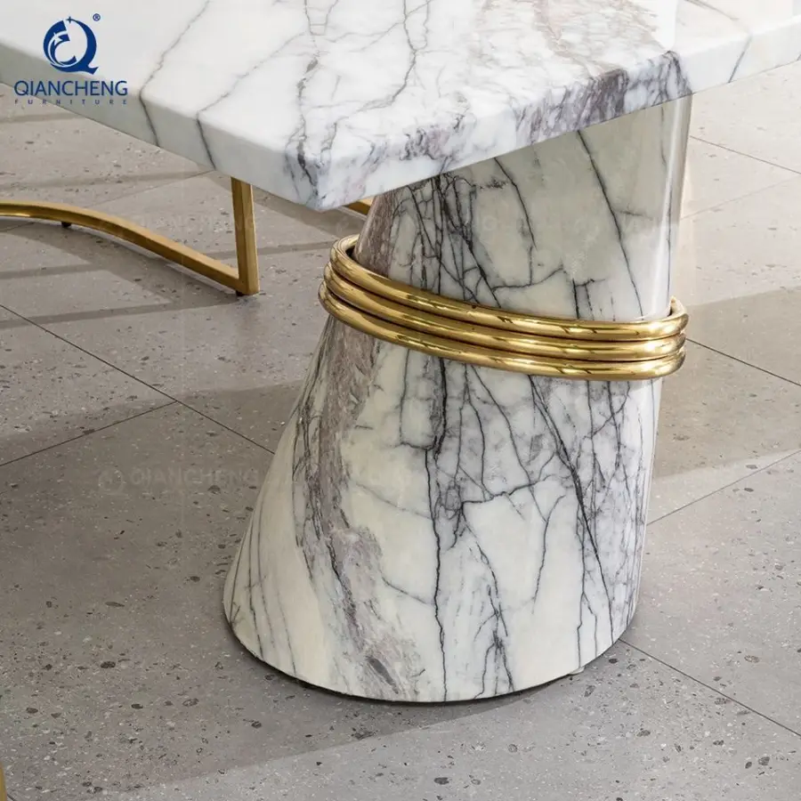 QIANCHENG Marble Stickers Stainless Steel Base China Manufacturer Kitchen Sintered Stone Marble Dining Table — image 5