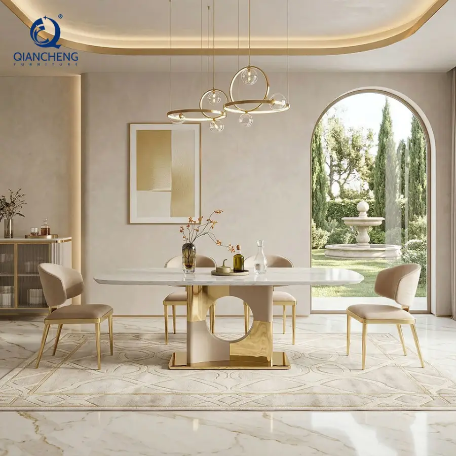 Factory Wholesale Luxury Dining Table and Chair for Villa Foshan High Quality Hotel Office Diving Room Table Furniture — image 3