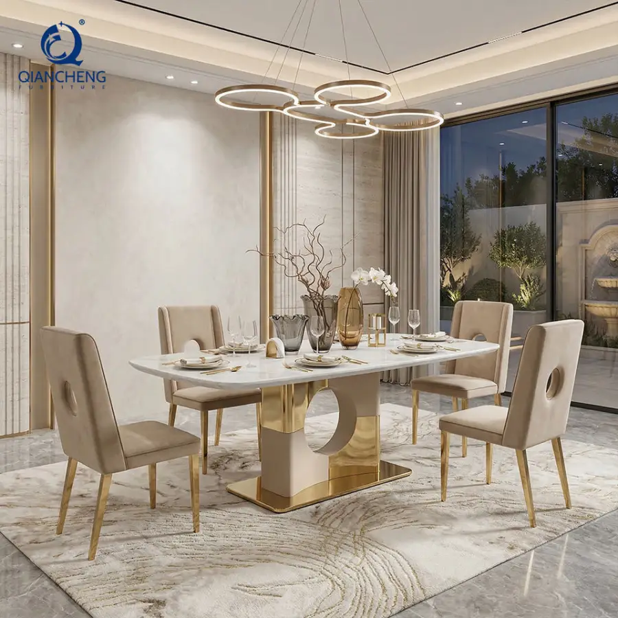 Factory Wholesale Luxury Dining Table and Chair for Villa Foshan High Quality Hotel Office Diving Room Table Furniture — image 5