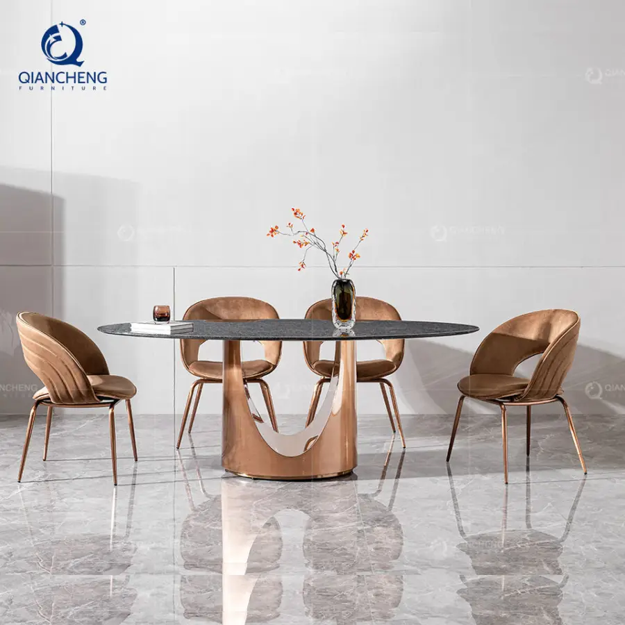 Foshan Supplier Luxury Home Modern Dinner Furniture Large Grey Artificial Marble Dining Table Set 6 Chairs — image 4
