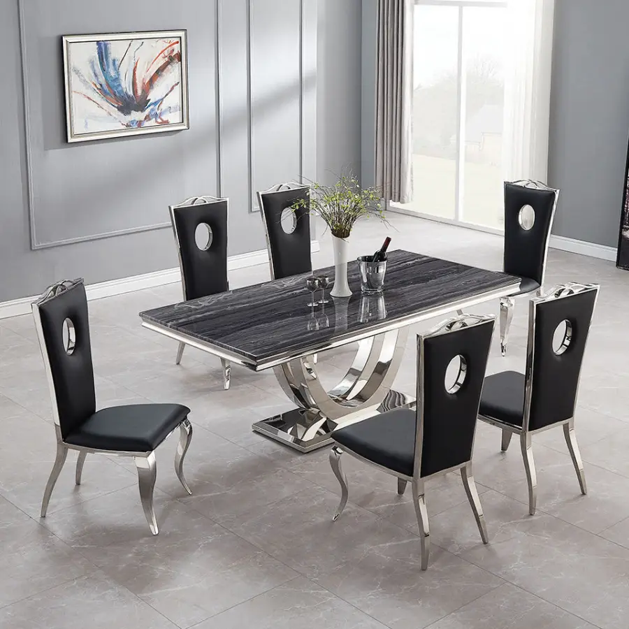 Rectangle White Marble Top Dining Table Set 8 Seaters Furniture — image 5