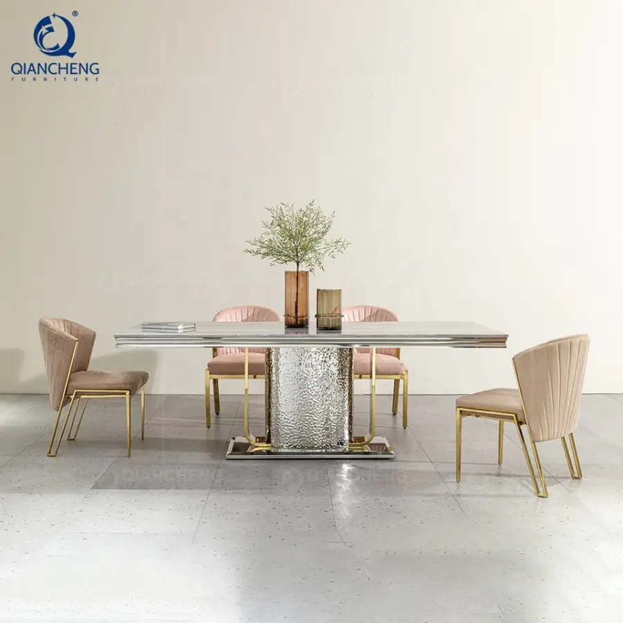 QIANCHENG Foshan Factory Nordic Modern 4 6 8 12 Seat Marble Stone Dinning Eettafel Esstisch Luxury Dining Table Furniture — image 3