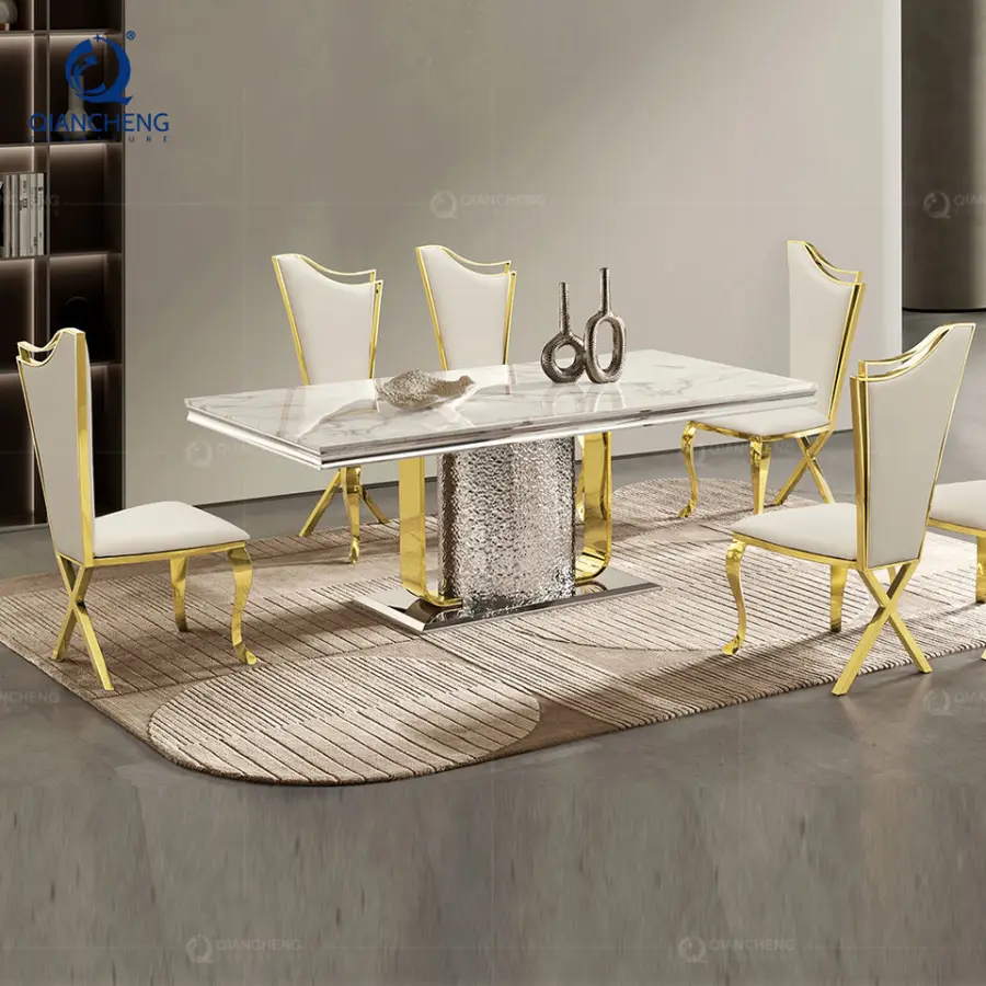 QIANCHENG Foshan Factory Nordic Modern 4 6 8 12 Seat Marble Stone Dinning Eettafel Esstisch Luxury Dining Table Furniture — image 5