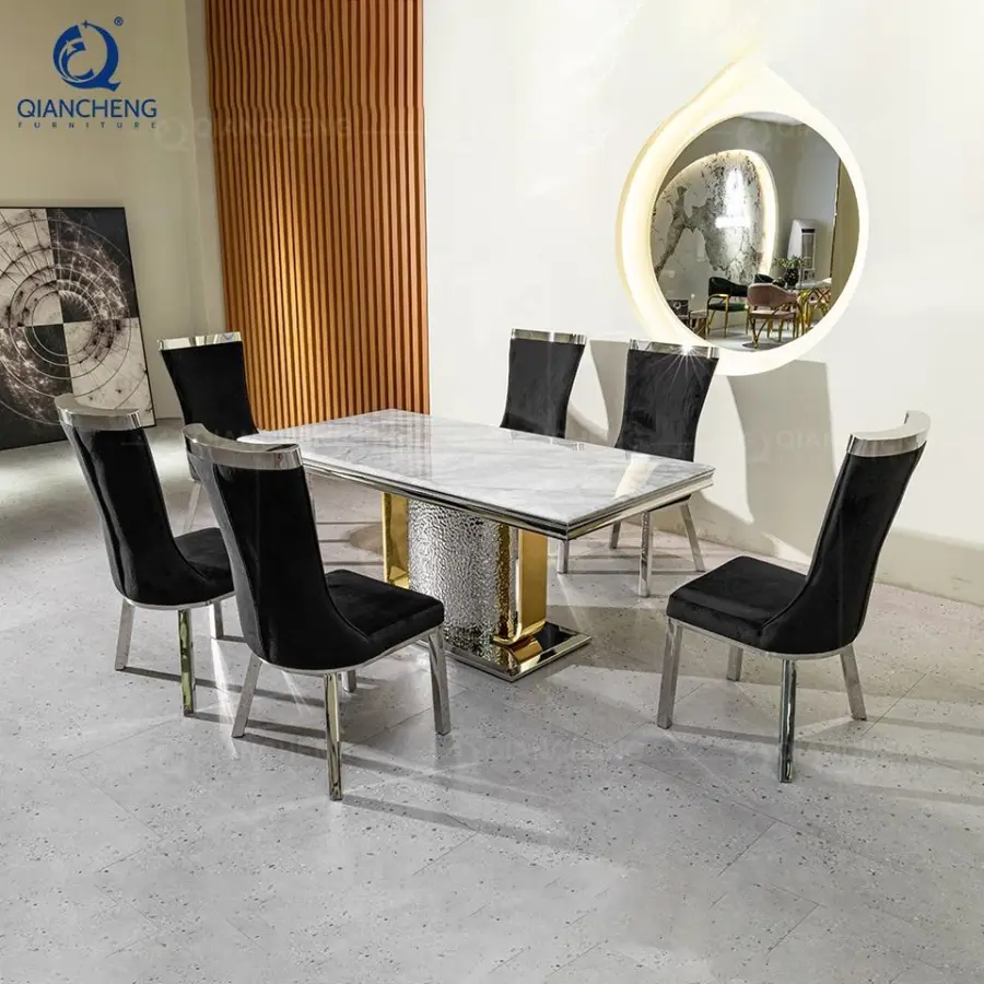 QIANCHENG Foshan Factory Nordic Modern 4 6 8 12 Seat Marble Stone Dinning Eettafel Esstisch Luxury Dining Table Furniture — image 6