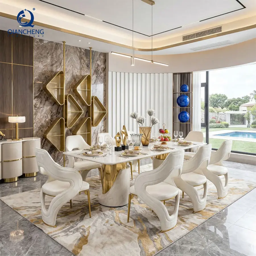 New Style Stainless Steel Table Base Marble Modern 2.2m / 2.4m / 2.6m / 3m Large Big Long Dining Tables — view 1