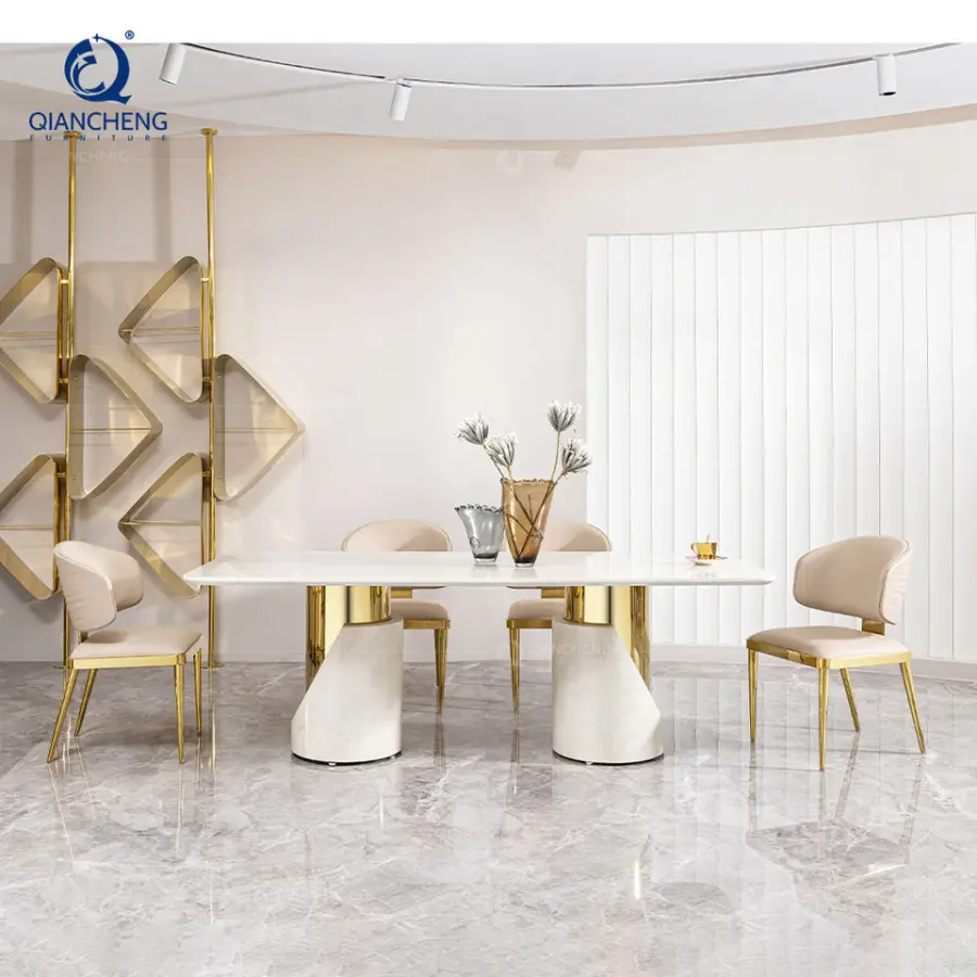 New Style Stainless Steel Table Base Marble Modern 2.2m / 2.4m / 2.6m / 3m Large Big Long Dining Tables — image 3