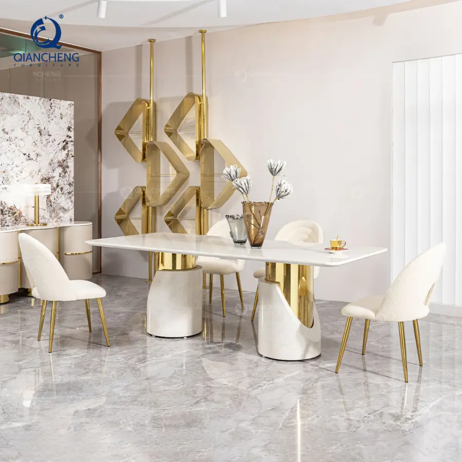 New Style Stainless Steel Table Base Marble Modern 2.2m / 2.4m / 2.6m / 3m Large Big Long Dining Tables — image 4