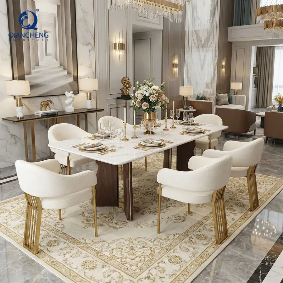 Factory Direct Modern Large Design Patent Wood Dining Set OEM Luxury Custom New Design Marble Dining Table Apartment Fur — view 1