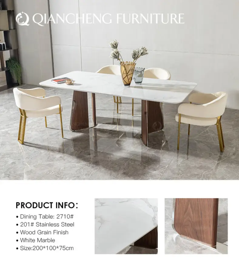 Factory Direct Modern Large Design Patent Wood Dining Set OEM Luxury Custom New Design Marble Dining Table Apartment Furniture — image 5