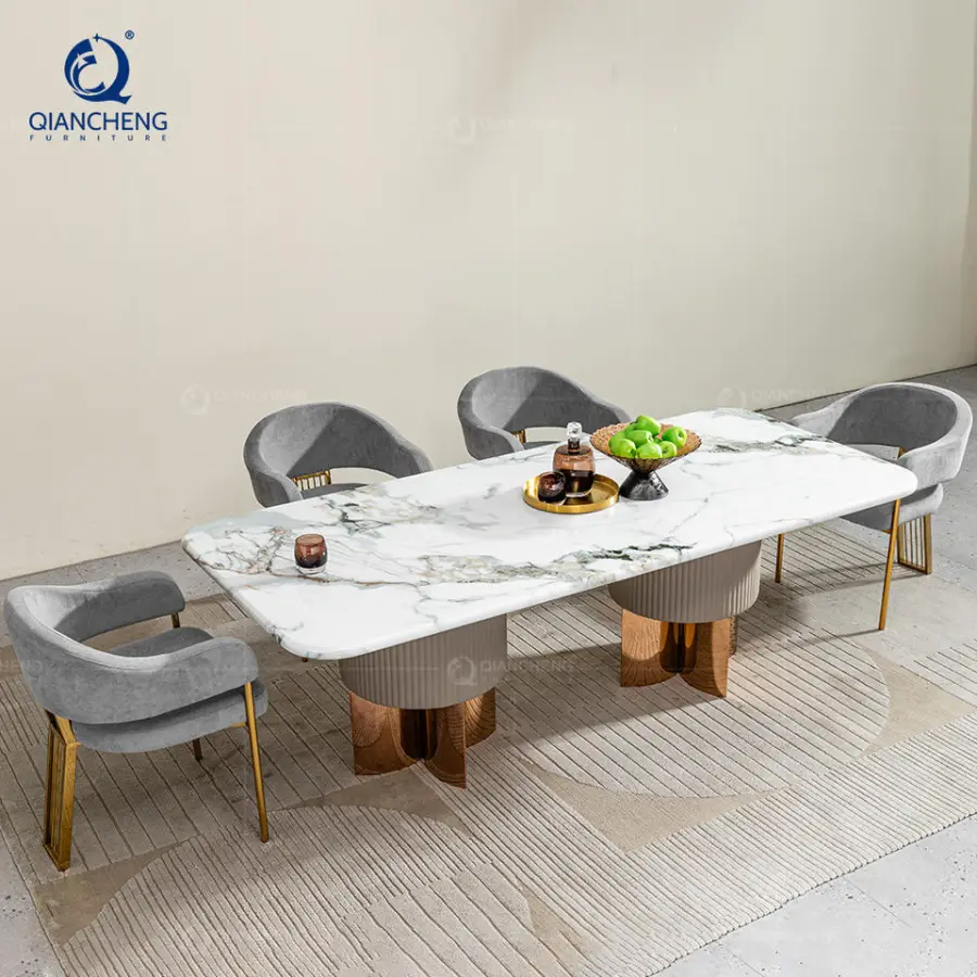 Factory Price New Design Italian Luxury SS Dining Table Set Furniture Home Manufacturer Hotel Project Event Dinning Table — image 3