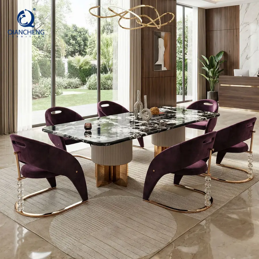 Factory Price New Design Italian Luxury SS Dining Table Set Furniture Home Manufacturer Hotel Project Event Dinning Table — image 4