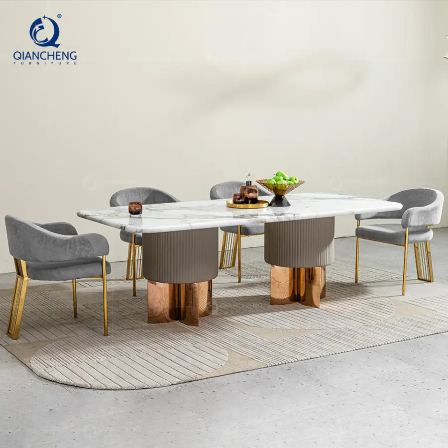Factory Price New Design Italian Luxury SS Dining Table Set Furniture Home Manufacturer Hotel Project Event Dinning Table — image 5