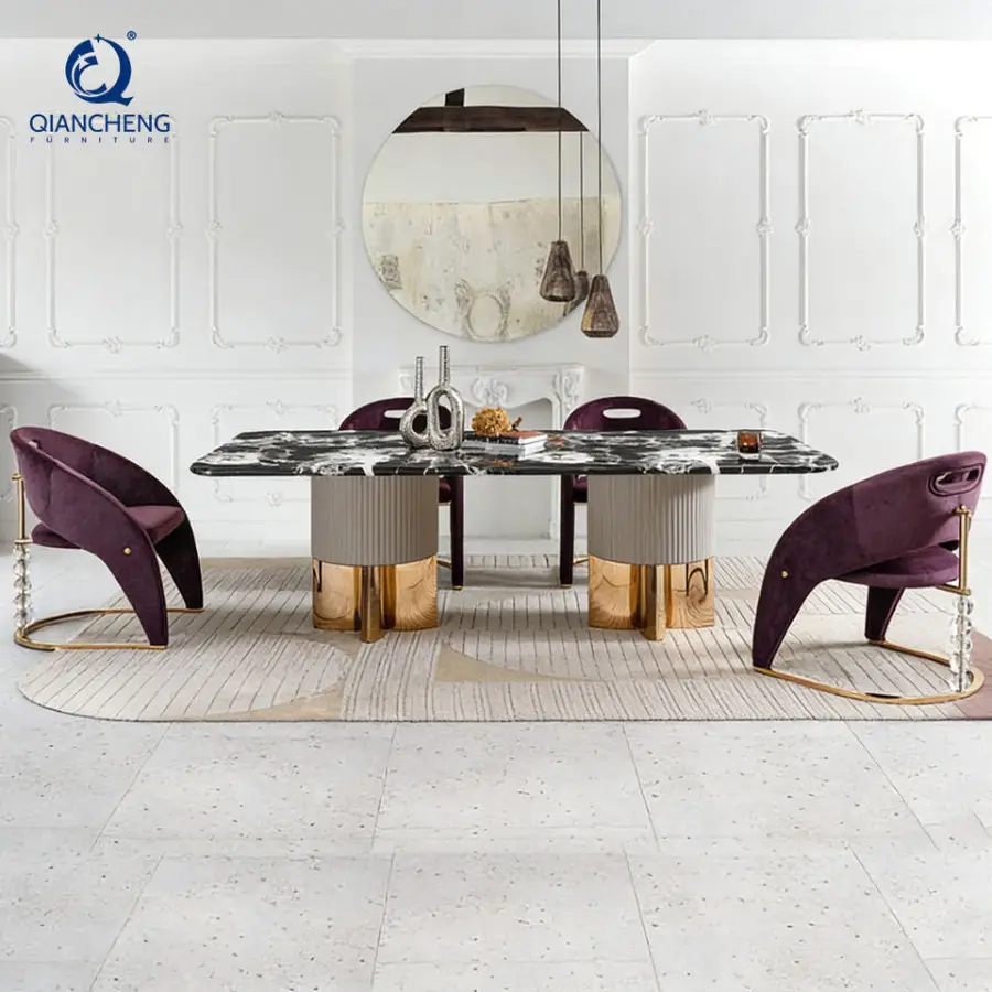 Factory Price New Design Italian Luxury SS Dining Table Set Furniture Home Manufacturer Hotel Project Event Dinning Table — image 6