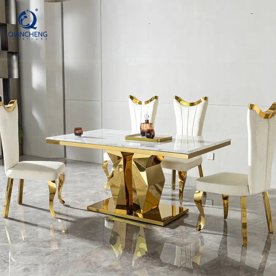 Foshan China Marble Dining Table Luxury Dinning Room Set With 6 Chairs Modern Marble Top Dinning Table — image 5