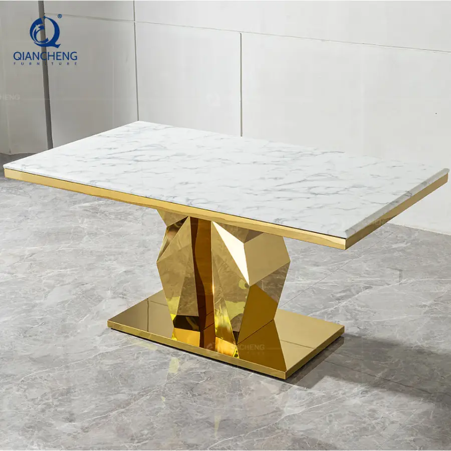 Foshan China Marble Dining Table Luxury Dinning Room Set With 6 Chairs Modern Marble Top Dinning Table — image 6