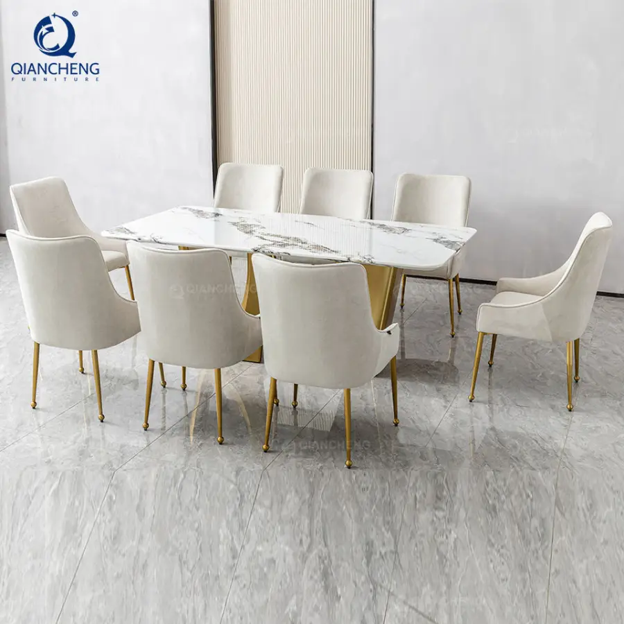 Dining Tables and Chairs Luxury Table Marble Stainless Steel Dining Table Set 8 Seater Modern Design — image 3