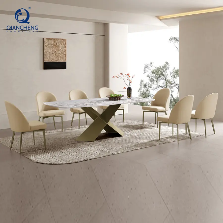 High Quality Dining Table Mesas De Comedor Modern Luxury Kitchen Table Nordic Rectangular Sintered Stone Table Dining Set — image 3
