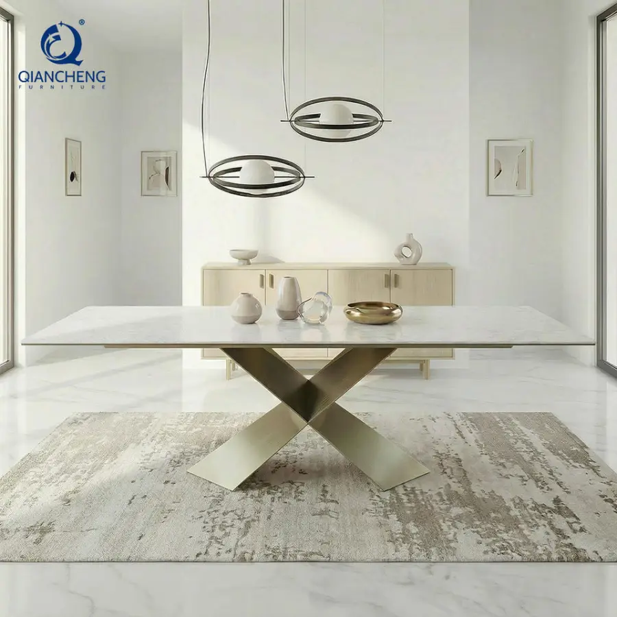 High Quality Dining Table Mesas De Comedor Modern Luxury Kitchen Table Nordic Rectangular Sintered Stone Table Dining Set — image 4