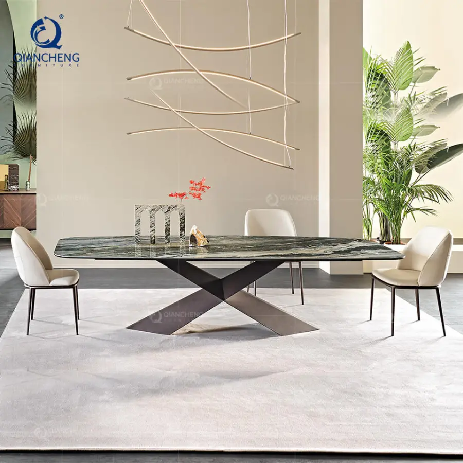 High Quality Dining Table Mesas De Comedor Modern Luxury Kitchen Table Nordic Rectangular Sintered Stone Table Dining Set — image 5