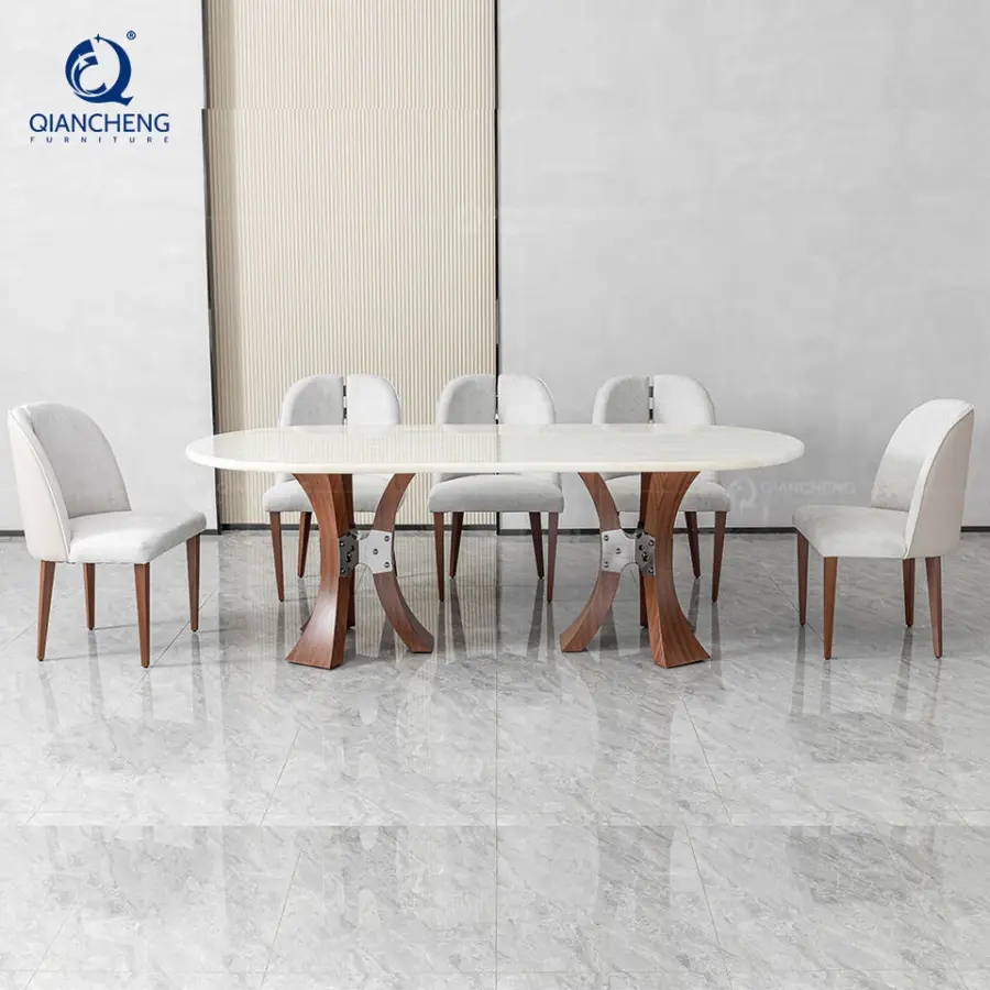 New Design Marble Dining Table Set 6 Seater Stainless Steel Wood Grain Table Dinning Room Furniture Modern Luxury Nordic Silla — image 5