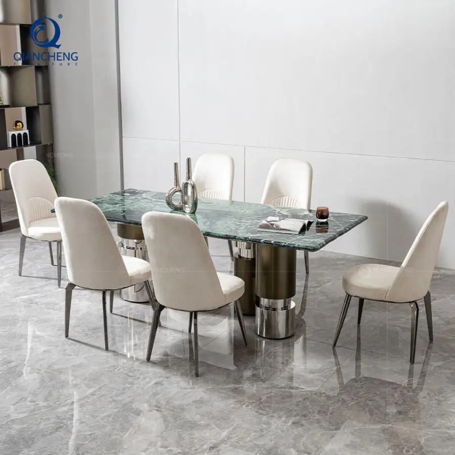 High End Dining Table Set Modern Minimalist Pure Natural Marble Stainless Steel Dining Table Furniture Manufacturers in Foshan — image 3