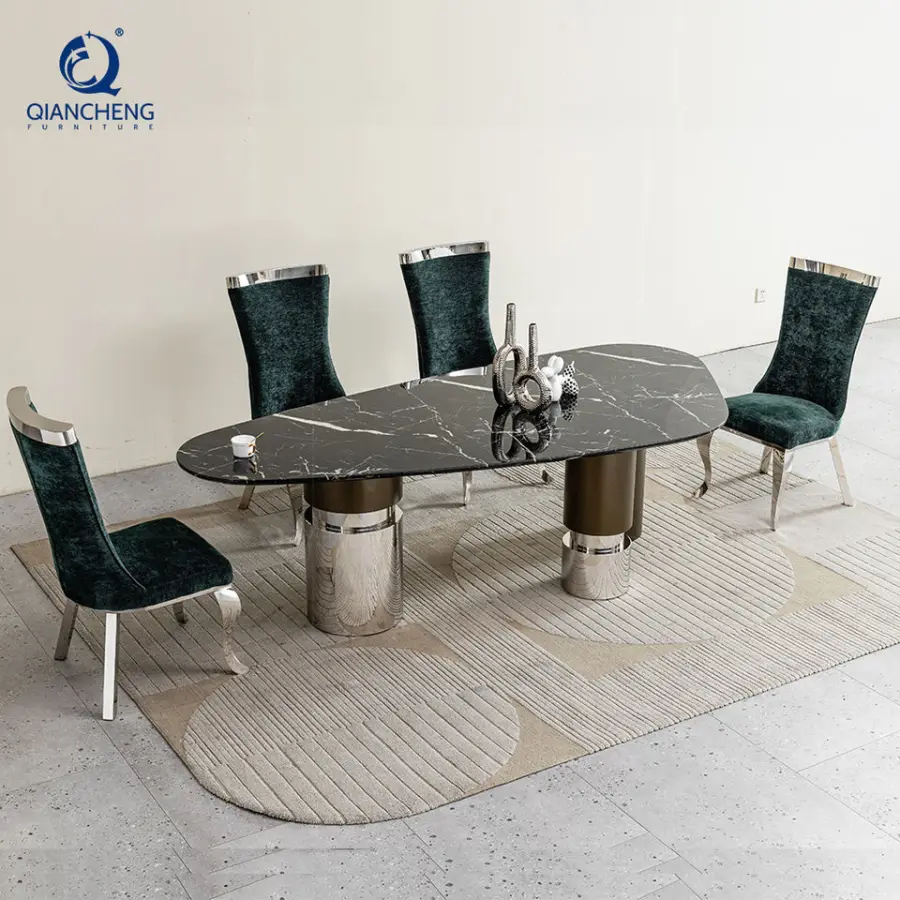 High End Dining Table Set Modern Minimalist Pure Natural Marble Stainless Steel Dining Table Furniture Manufacturers in Foshan — image 4