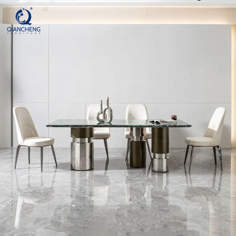 High End Dining Table Set Modern Minimalist Pure Natural Marble Stainless Steel Dining Table Furniture Manufacturers in Foshan — image 5
