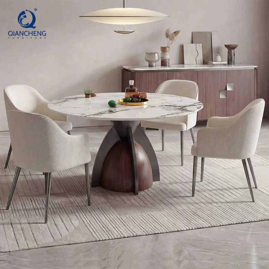 Modern Style Hotel Cafe Shop Restaurant Table Designer Furniture Luxury Stainless Steel Base Kitchen Round Dining Room T — view 1