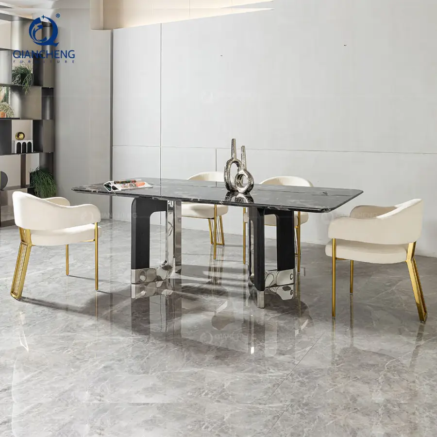 Interior Design Dining Table Home Decor Customized Furniture Elegant Luxury Black Marble Conference Table and Chair for Villa — image 3