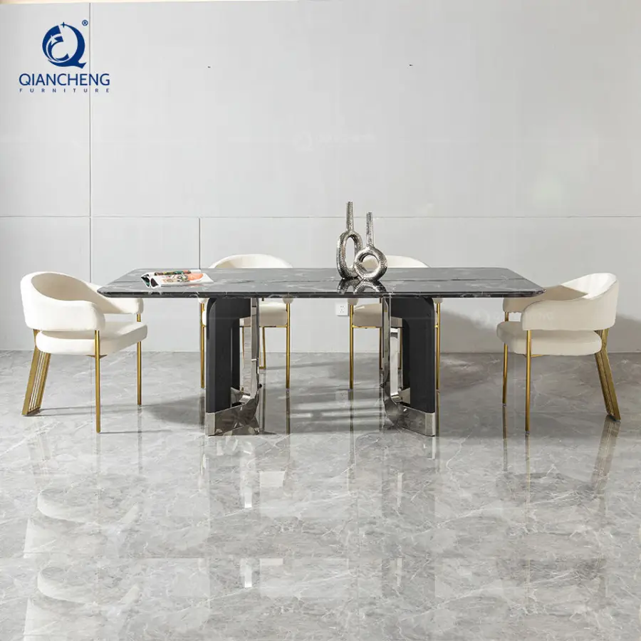 Interior Design Dining Table Home Decor Customized Furniture Elegant Luxury Black Marble Conference Table and Chair for Villa — image 4