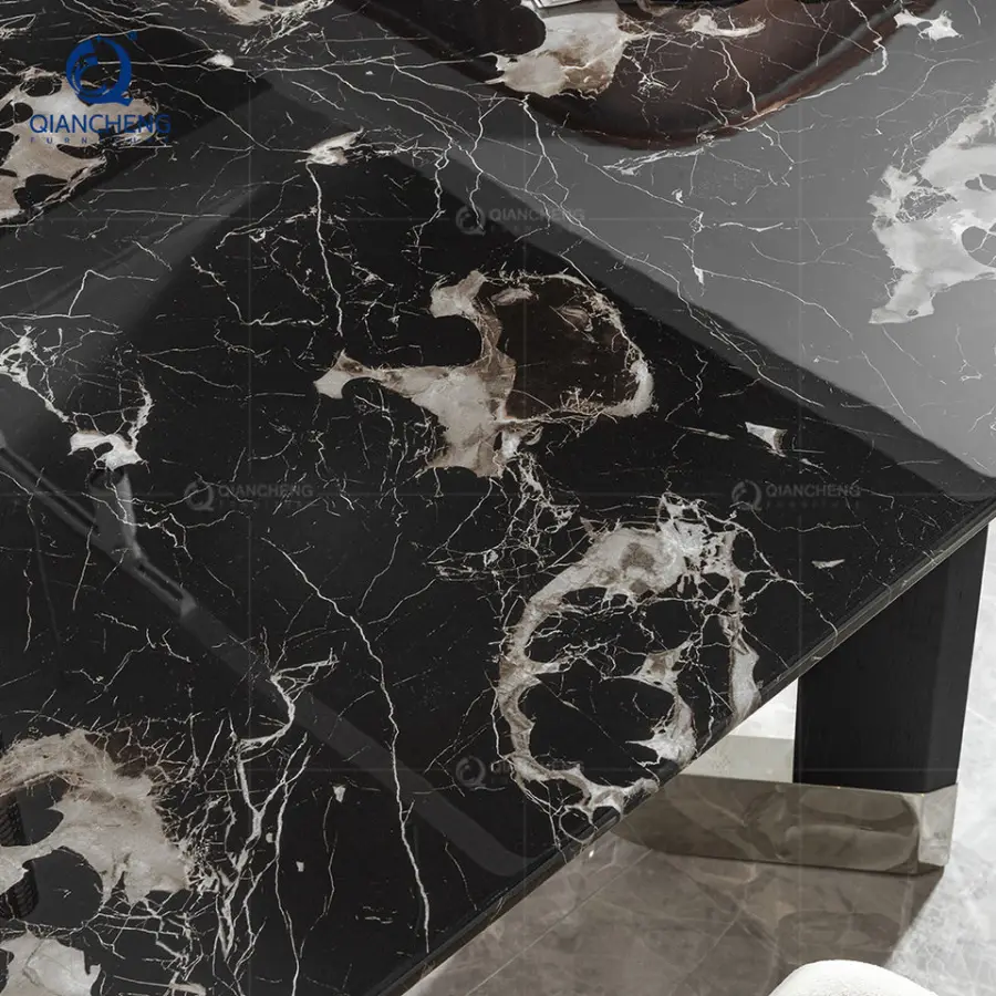 Interior Design Dining Table Home Decor Customized Furniture Elegant Luxury Black Marble Conference Table and Chair for Villa — image 5