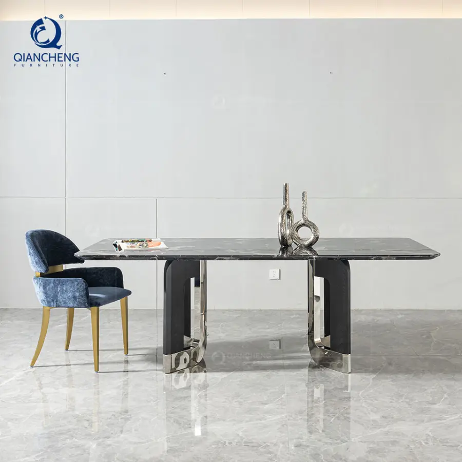 Interior Design Dining Table Home Decor Customized Furniture Elegant Luxury Black Marble Conference Table and Chair for Villa — image 6