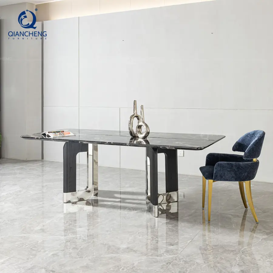 Interior Design Dining Table Home Decor Customized Furniture Elegant Luxury Black Marble Conference Table and Chair for Villa — image 7