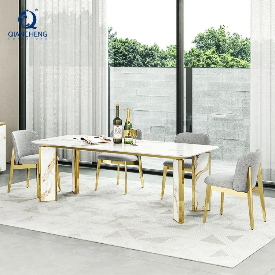 Custom Exclusive Design Marble Top Dining Table High End Metal Dining Room Furniture Hand Made Dining Table Set 6 Seater — view 1