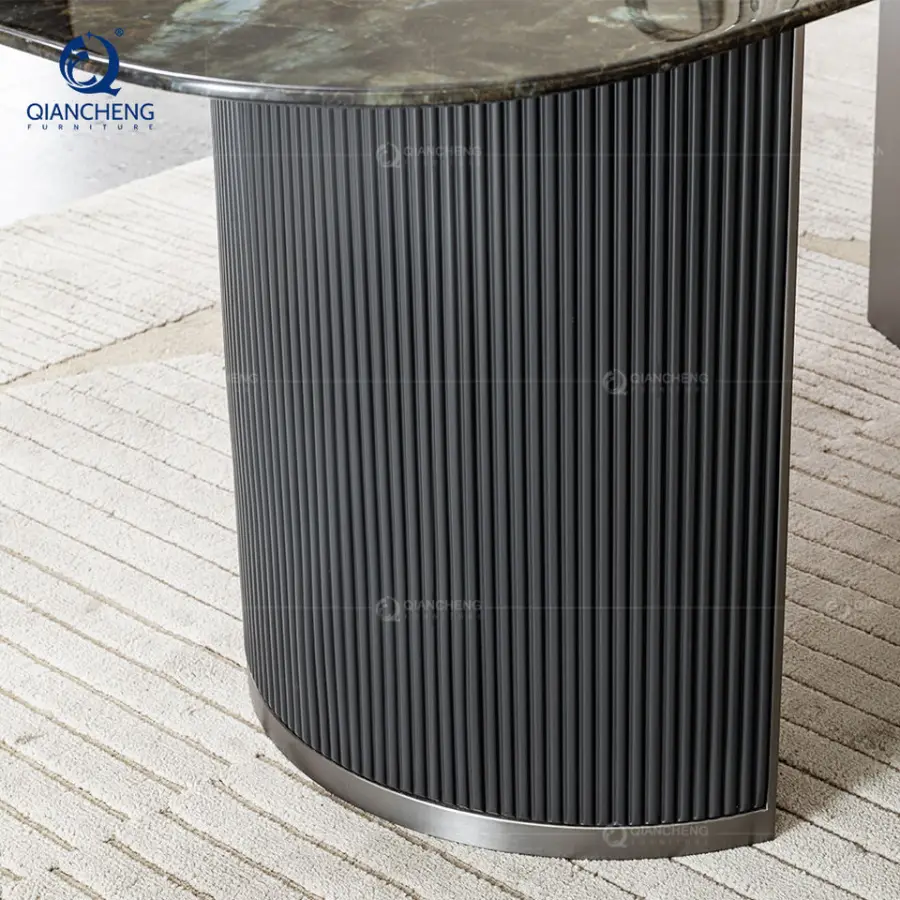 Customized Natural Marble Rectangle Dining Table Set Home Furniture Luxury Metal Base Hotel Villa Dinning Room Table 6 Seat — image 6