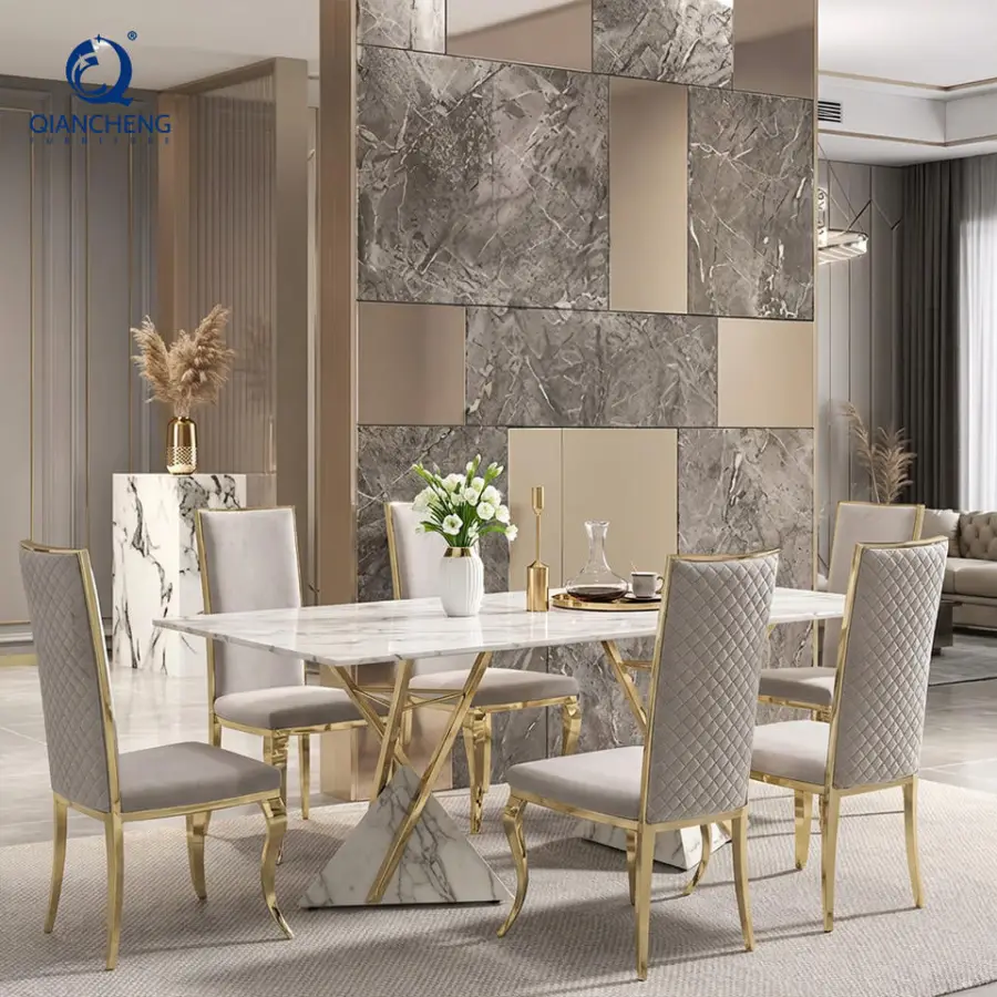 High Gloss Marble Dinning Furnitures Good Quality Dining Room Set Italian Style Modern Dining Table — view 1