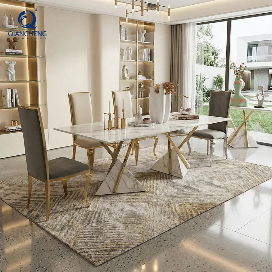 High Gloss Marble Dinning Furnitures Good Quality Dining Room Set Italian Style Modern Dining Table — image 4