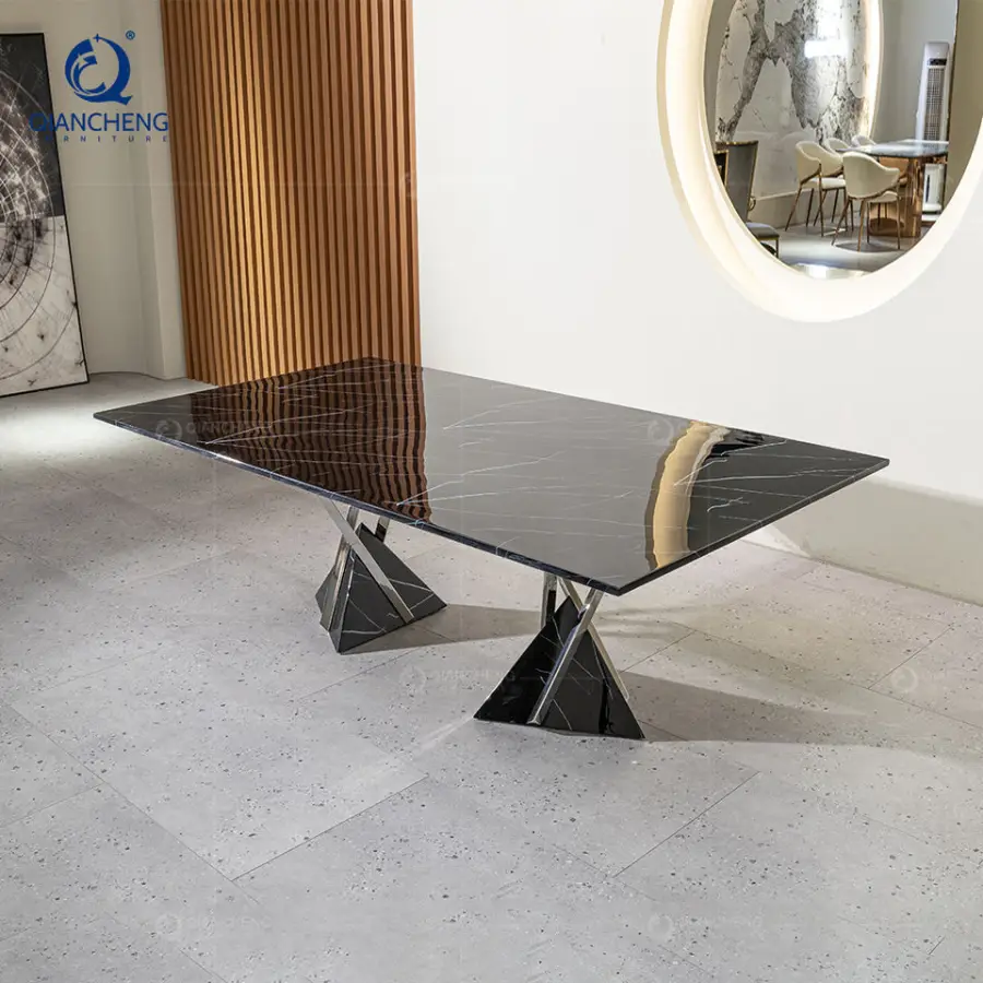 High Gloss Marble Dinning Furnitures Good Quality Dining Room Set Italian Style Modern Dining Table — image 5