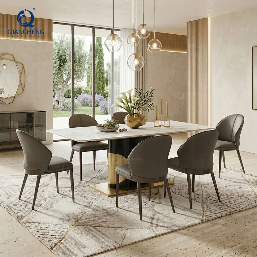 QIANCHENG Metal Dining Table with Marble Top Foshan Italian Furniture Luxury Taobao New Design Dining Table — image 4