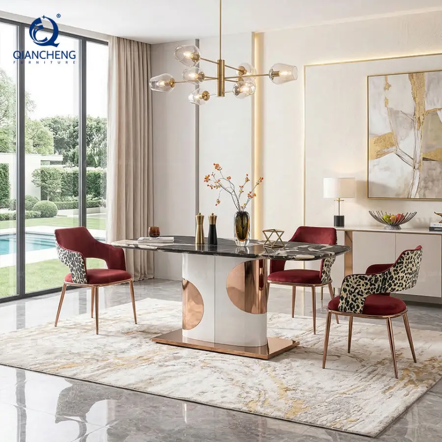 QIANCHENG Metal Dining Table with Marble Top Foshan Italian Furniture Luxury Taobao New Design Dining Table — image 5