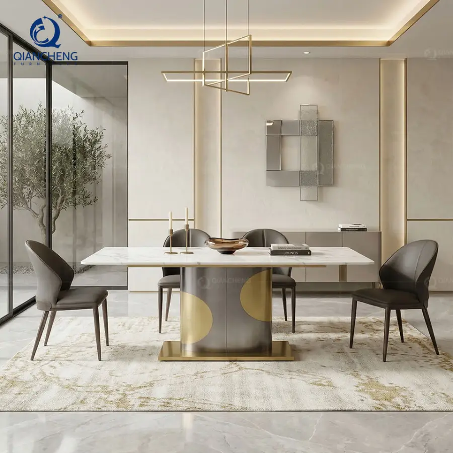 QIANCHENG Metal Dining Table with Marble Top Foshan Italian Furniture Luxury Taobao New Design Dining Table — image 6
