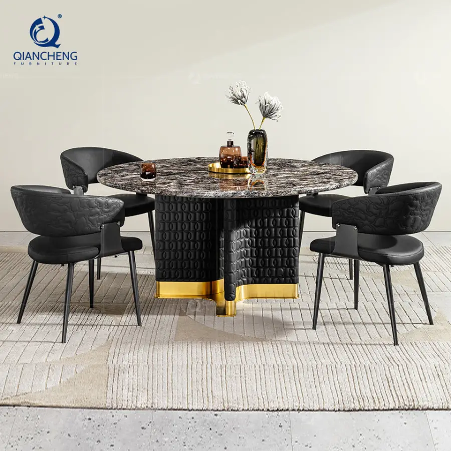 Luxury Modern Marble Large Round Dining Table Chair Set 4 6 8 Seater Commercial Hotel Restaurant Metal Furniture Kitchen Designs — image 3