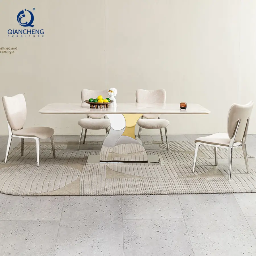2026 Luxury Villa Indoor Marble Dining Table Set 6 Seater 201 Stainless Steel Frame Customizable Wholesale — image 4