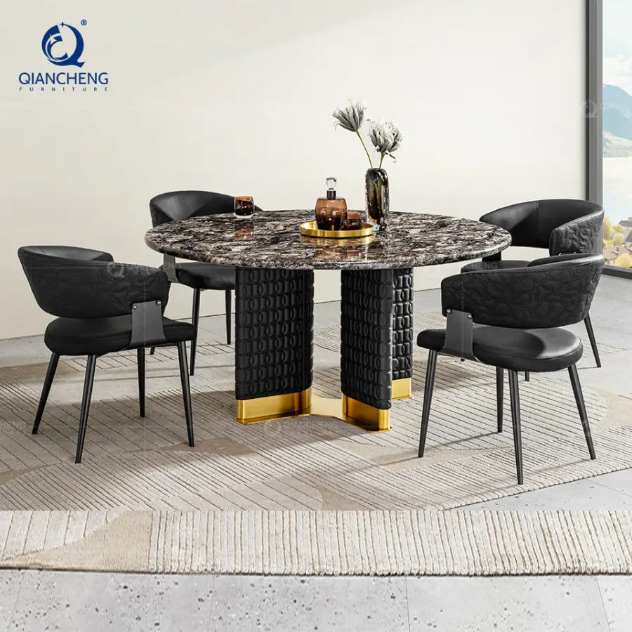 Luxury Modern Marble Large Round Dining Table Chair Set 4 6 8 Seater Commercial Hotel Restaurant Metal Furniture Kitchen Designs — image 4