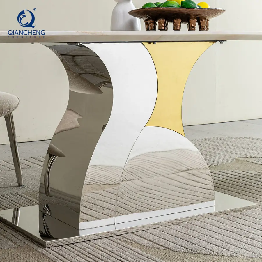 2026 Luxury Villa Indoor Marble Dining Table Set 6 Seater 201 Stainless Steel Frame Customizable Wholesale — image 5