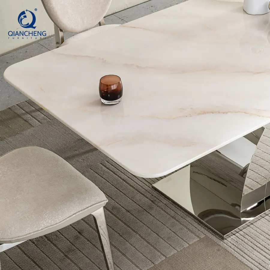 2026 Luxury Villa Indoor Marble Dining Table Set 6 Seater 201 Stainless Steel Frame Customizable Wholesale — image 6