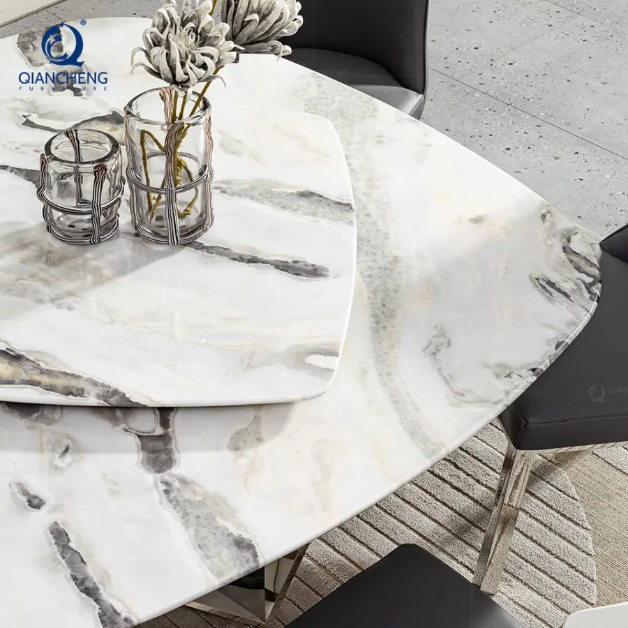 Custom Modern Dining Room Furniture Square Shape Rotary Marble Top Dining Table Set With Lazy Susan for Home and Restaurant — image 5