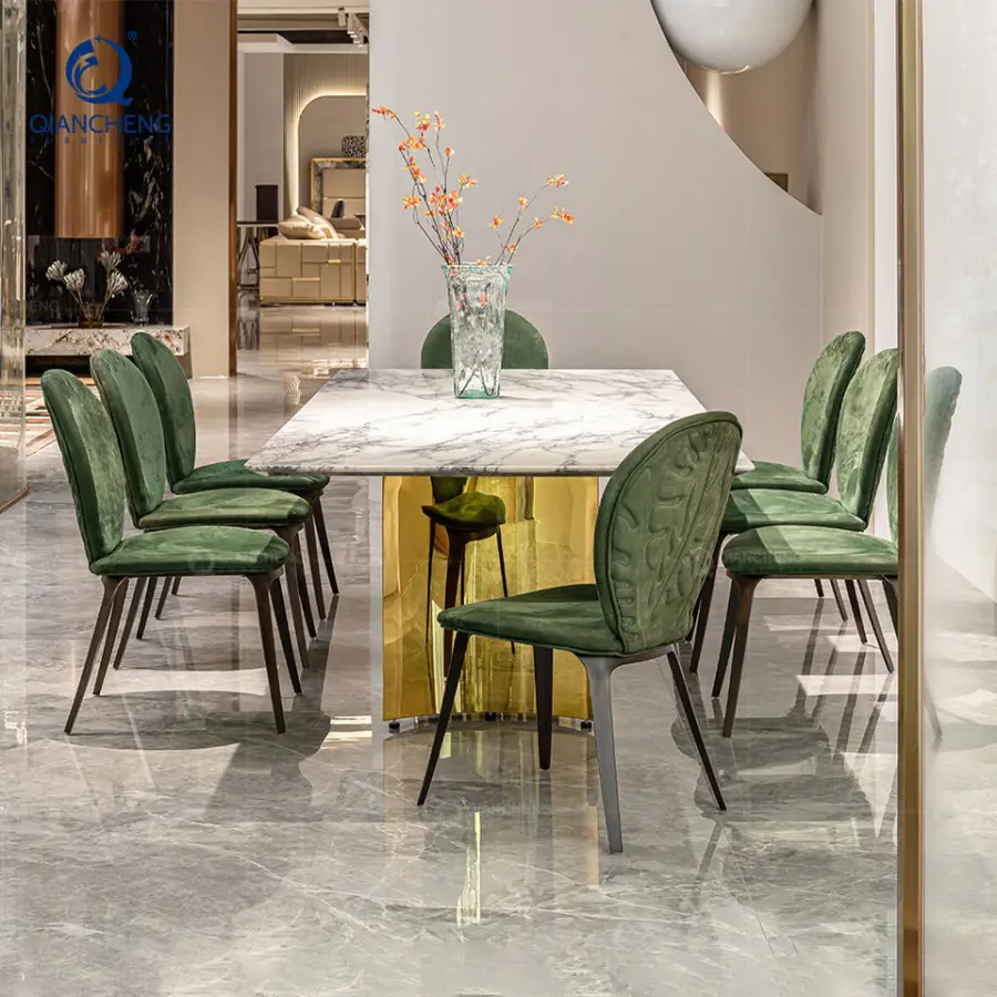Stainless Steel Marble Dining Table Luxury Italian Dining Table Set 6/8/10/12 Chairs Large Dining Table Set — image 3